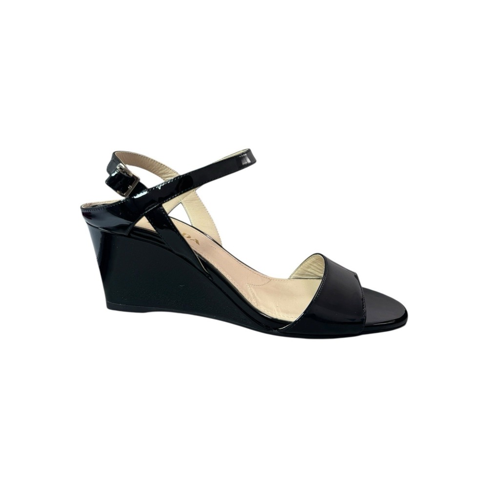 Prada Ankle Strap Wedge Sandals In Patent Leather Women Size 39